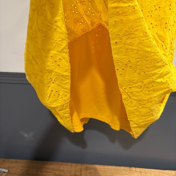 Chic Soul Yellow Peplum Ruffled Eyelet Cap Sleeve Blouse - Picture 10 of 10